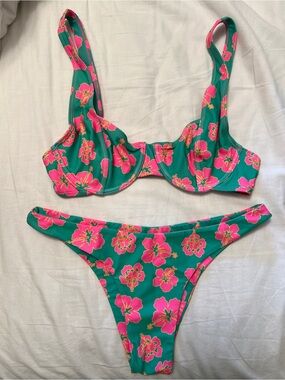Kulani Kinis Green and Pink Floral Bikini